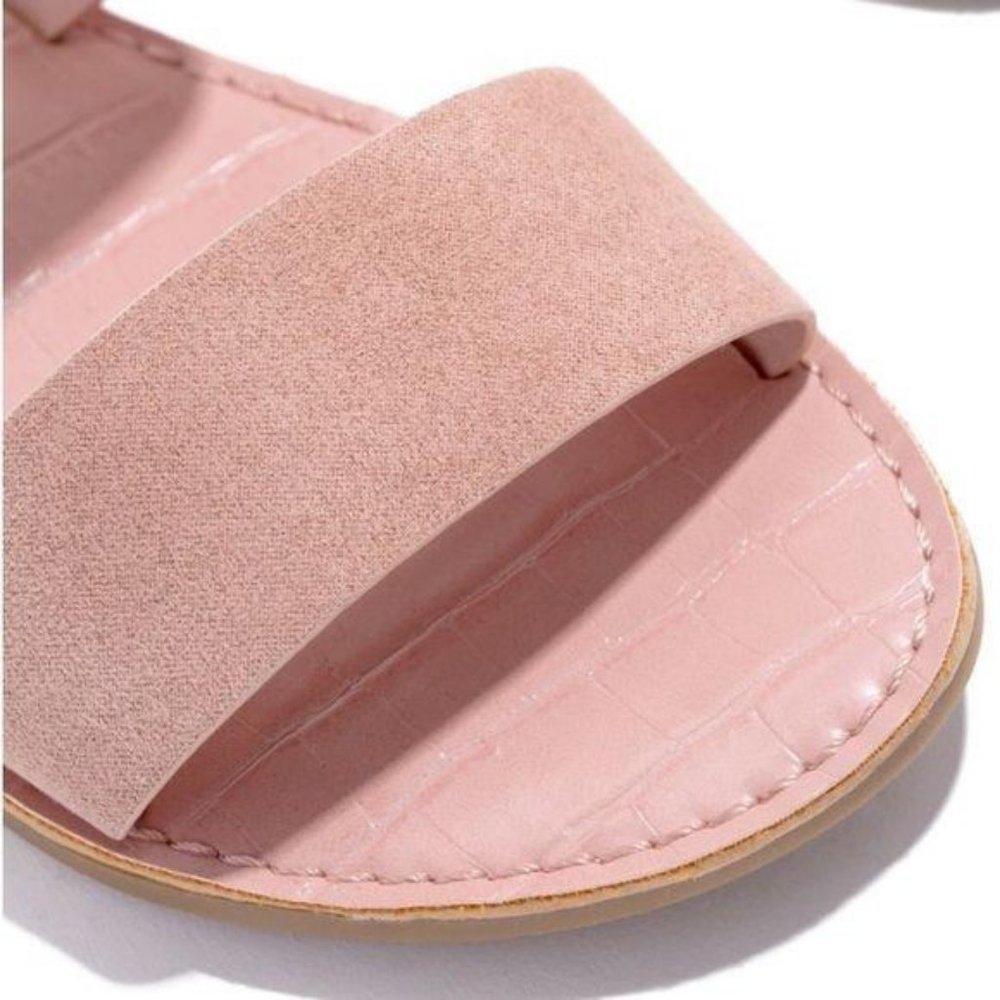 Blush Nude Double Strap Croc & Faux Suede Sandals - Picture 4 of 5